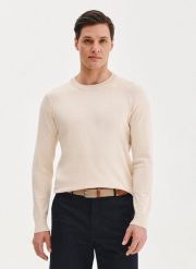 PAKO LORENTE – Beżowy sweter męski o-neck. Brązowe swetry nierozpinane Pako Lorente, na wiosnę, m, bez wzorów, z poliamidu, bez kołnierzyka, bez ramiączek. Za 119.99 zł.