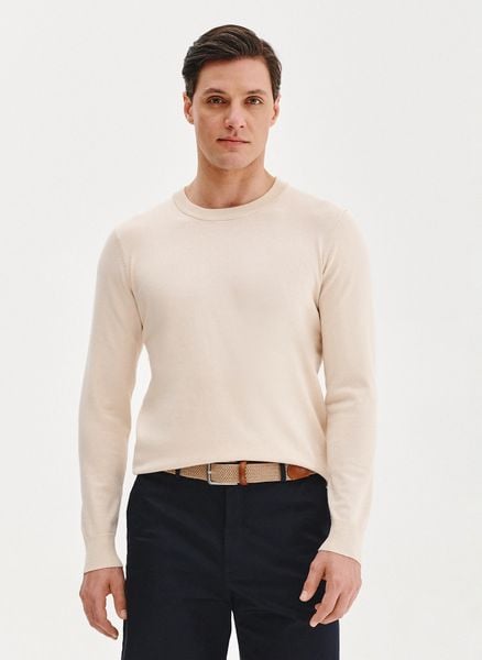 PAKO LORENTE – Beżowy sweter męski o-neck. Brązowe swetry nierozpinane Pako Lorente, na wiosnę, m, bez wzorów, z poliamidu, bez kołnierzyka, bez ramiączek. Za 79.99 zł.