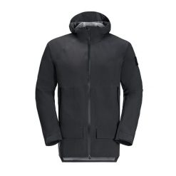 Kurtka przeciwdeszczowa męska Jack Wolfskin Goldgewann Parka. Czarne kurtki Jack Wolfskin, m, bez wzorów, bez kaptura. Za 589.99 zł.