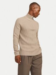 Jack&Jones Sweter Pannel 12258473 Beżowy Regular Fit. Brązowe swetry rozpinane Jack&Jones, m, bez wzorów, z bawełny, bez kołnierzyka, bez ramiączek. Za 79.99 zł.