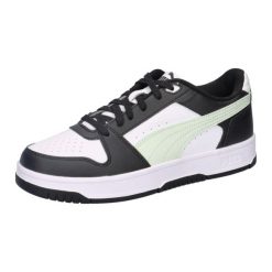 Klasyczne buty treningowe Puma Rebound Slam Lo. Białe sztyblety Puma, bez wzorów, z materiału, bez obcasa, bez zapięcia. Za 268.50 zł.