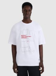 4F T-shirt oversize z nadrukiem męski - biały XL. Białe t-shirty 4F, m, bez wzorów, bez kołnierzyka, bez ramiączek. Za 79.99 zł.