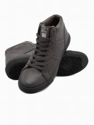 Buty męskie sneakersy za kostkę z kontrastową podeszwą - grafitowe V3 OM-FOTH-0124 - 41. Szare buty sportowe casual Ombre Clothing, na jesień, bez wzorów, z materiału, za kostkę, bez zapięcia. W wyprzedaży za 69.99 zł.