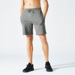 Spodenki fitness męskie Domyos 500 Essentials. Brązowe szorty DOMYOS, m, bez wzorów, z bawełny, sportowe. Za 49.99 zł.