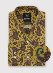 PAKO LORENTE – Koszula męska we wzór paisley P22WF-1X-031-Y-S. Żółte koszule Pako Lorente, m, bez wzorów, z bawełny, bez kołnierzyka, bez ramiączek. Za 149.99 zł.