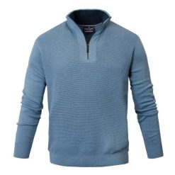 Bawełniany Sweter Męski, Wysoki Dekolt na Zamek - Pako Jeans - Niebieski. Niebieskie swetry rozpinane Pako Jeans, l, bez wzorów, z bawełny, bez kołnierzyka, bez ramiączek. Za 209.00 zł.
