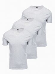 Zestaw koszulek bawełnianych BASIC 3-pak - szary melanż V16 Z30 - XXL. Szare t-shirty Ombre Clothing, m, bez wzorów, z bawełny, bez kołnierzyka, bez ramiączek. Za 65.99 zł.