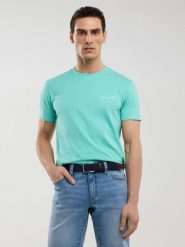 Koszulka męska z krótkim rękawem z logo BIG STAR turkusowa Brunomi 302. Niebieskie t-shirty BIG STAR, l, bez wzorów, z dzianiny, bez kołnierzyka, bez ramiączek. Za 99.99 zł.