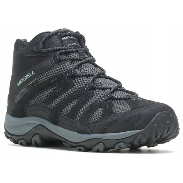 Buty trekkingowe męskie Merrell Alverstone 2 Mid WP. Czarne buty trekkingowe Merrell, bez wzorów, bez zapięcia. W wyprzedaży za 599.99 zł.