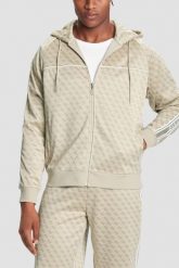 GUESS Zielona rozpinana męska bluza w monogram z lampasami i kapturem Parimo 4G, Rozmiar M. Zielone bluzy z kapturem Guess, m, z aplikacjami. W wyprzedaży za 329.99 zł.