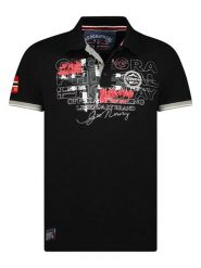 Geographical Norway Koszulka polo w kolorze czarnym rozmiar: S. Czarne koszulki polo sportowe Geographical Norway, s, z aplikacjami, z bawełny, bez kołnierzyka, bez ramiączek. Za 48.28 zł.