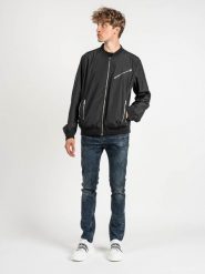 Les Hommes Kurtka "Bomber" | LKO102 250U | Light Weight Nylon Bomber With Multiple Zips | Mężczyzna | Czarny, Grafitowy. Czarne kurtki Les Hommes, m, bez wzorów, z nylonu, bez kaptura. W wyprzedaży za 999.00 zł.