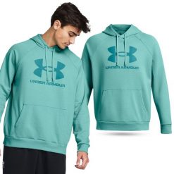 Bluza fitness męska UNDER ARMOUR Rival Fleece Logo z kapturem. Niebieskie bluzy Under Armour, l, bez wzorów, z kapturem. Za 244.00 zł.