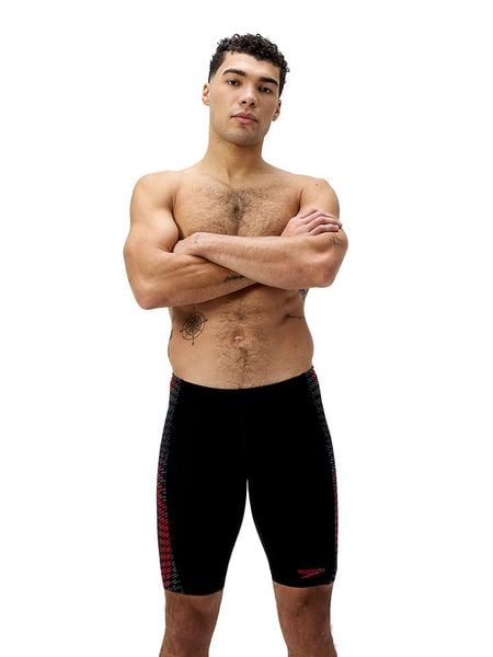 Speedo Szorty kąpielowe "Jammer S End+" w kolorze czarno-czerwonym rozmiar: 5. Czarne kąpielówki Speedo, s, bez wzorów, z materiału. Za 100.52 zł.