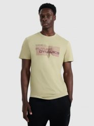 4F T-shirt regular z nadrukiem męski - khaki XXL. Brązowe t-shirty 4F, m, bez wzorów, z bawełny, bez kołnierzyka, bez ramiączek. Za 39.99 zł.
