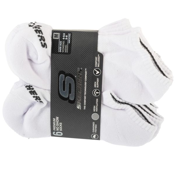 Skarpetki sportowe dla dorosłych 6pk Core Lowcut Md Socks. Białe skarpetki sportowe Skechers, bez wzorów, z materiału. Za 89.99 zł.