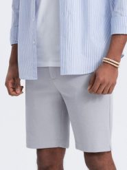 Męskie szorty ze strukturalnej dzianiny SLIM FIT - jasnoszare V4 OM-SRCS-0126 - XXL. Szare szorty Ombre Clothing, m, bez wzorów, z bawełny, wizytowe. W wyprzedaży za 99.99 zł.