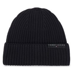 Czapka Tommy Jeans. Czarne czapki zimowe Tommy Jeans, bez wzorów, z jeansu. Za 129.99 zł.