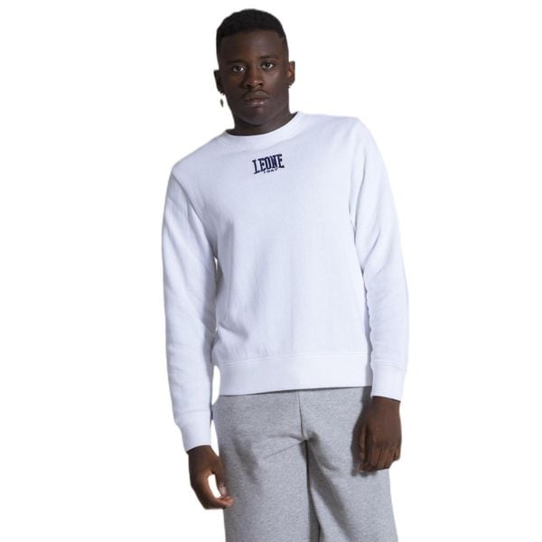 Męska bluza z okrągłym dekoltem Summer Basic. Białe bluzy LEONE 1947 APPAREL, l, bez wzorów, z tkaniny, bez kaptura. Za 131.35 zł.