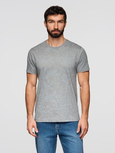 T-shirt męski bawełniany z nadrukiem z motywem roślinnym - szara V3 - Rozmiar: M. Szare t-shirty Ombre Clothing, m, bez wzorów, z bawełny, bez kołnierzyka, bez ramiączek. W wyprzedaży za 52.50 zł.