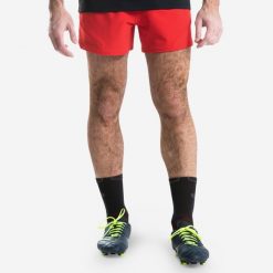 Spodenki do rugby męskie Offload R500. Czerwone szorty OFFLOAD, m, bez wzorów, z elastanu, sportowe. W wyprzedaży za 49.99 zł.