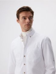 Koszula regular fit z kieszonką - biały. Białe koszule Reserved, l, bez wzorów, z bawełny, bez kołnierzyka, bez ramiączek. W wyprzedaży za 49.99 zł.