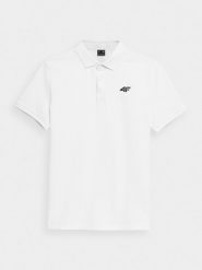 4F Koszulka polo regular męska - biała S. Białe koszulki polo 4F, m, bez wzorów, z bawełny, bez kołnierzyka, bez ramiączek. W wyprzedaży za 59.99 zł.