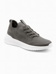 Męskie buty sneakersy wsuwane wykonane z lekkich materiałów - khaki V2 OM-FOKS-0149 - 41. Brązowe buty sportowe casual Ombre Clothing, bez wzorów, z dzianiny, bez zapięcia. W wyprzedaży za 99.99 zł.
