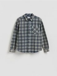 Koszula comfort fit w kratę - niebieski. Niebieskie koszule Reserved, l, bez wzorów, z bawełny, bez kołnierzyka, bez ramiączek. Za 149.99 zł.