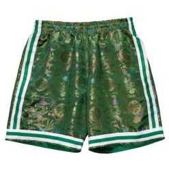 Szorty Boston Celtics Lunar New Year Swingman 1985/86. Zielone szorty Mitchell & Ness, bez wzorów, sportowe. W wyprzedaży za 318.50 zł.