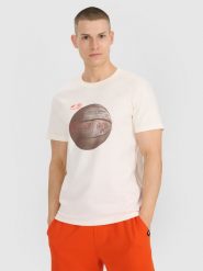 4F T-shirt regular z nadrukiem męski - biały XL. Białe t-shirty 4F, m, bez wzorów, z bawełny, bez kołnierzyka, bez ramiączek. Za 59.99 zł.