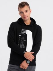 Bluza męska HOODIE z nadrukiem - czarna V3 OM-SSPS-0152 - L. Czarne bluzy Ombre Clothing, l, bez wzorów, z bawełny. W wyprzedaży za 49.99 zł.