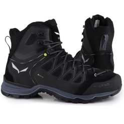 Buty męskie trekkingowe zimowe Salewa MS MTN TRAINER LITE MID GTX. Czarne buty turystyczne Salewa, na zimę, bez wzorów, z gore-texu, bez zapięcia, trekkingowe, gore-tex. Za 847.98 zł.