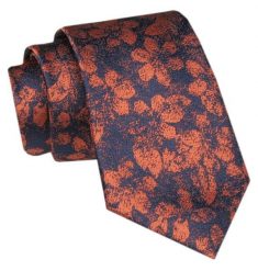 Modny Krawat Męski - Alties - Niebieski w Miedziane Kwiaty. Niebieskie krawaty i muchy Alties, bez wzorów, z tkaniny. Za 49.00 zł.
