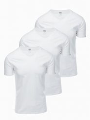 Zestaw męskich bawełnianych koszulek V-neck BASIC – 3x biały V11 OM-TSBS-0233 - XXL. Białe t-shirty Ombre Clothing, l, bez wzorów, z bawełny, bez kołnierzyka, bez ramiączek. Za 89.99 zł.