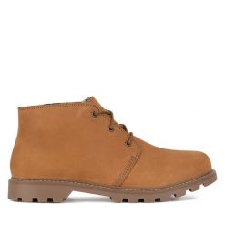 Trzewiki Lasocki. Brązowe botki sznurowane Lasocki, bez wzorów, bez obcasa, bez zapięcia. Za 249.99 zł.