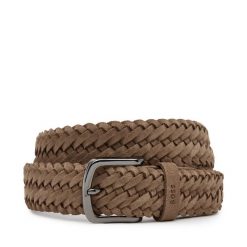 Pasek Męski BOSS. Brązowe paski Boss, bez wzorów. Za 439.99 zł.