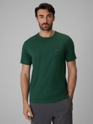 4F T-shirt regular gładki męski - zielony L. Zielone t-shirty 4F, l, bez wzorów, bez kołnierzyka, bez ramiączek. Za 59.99 zł.