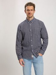 Cross Jeans Koszula - Regular fit - w kolorze granatowym rozmiar: XL. Niebieskie koszule Cross Jeans, xl, bez wzorów, z bawełny, bez kołnierzyka, bez ramiączek. Za 100.99 zł.