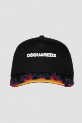 DSQUARED2 Męska czarna czapka z daszkiem w płomienie. Czarne czapki z daszkiem Dsquared2, bez wzorów. W wyprzedaży za 699.99 zł.