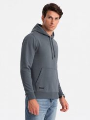 Bluza męska dresowa kangurka z kapturem BASIC – grafitowa V11 OM-SSBN-0161 - XXL. Szare bluzy Ombre Clothing, l, bez wzorów, z dresówki, z kapturem. Za 113.99 zł.