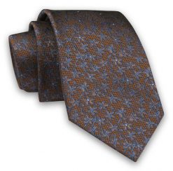 Karmelowy Elegancki Męski Krawat -ALTIES- 7cm, Stylowy, Klasyczny, w Niebieskie Drobny Kwiatki. Niebieskie krawaty i muchy Alties, bez wzorów, z tkaniny. Za 49.00 zł.