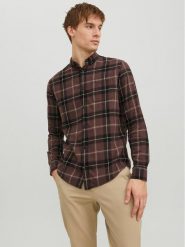 Jack&Jones Koszula 12235982 Brązowy Slim Fit. Brązowe koszule Jack&Jones, m, bez wzorów, z bawełny, bez kołnierzyka, bez ramiączek. Za 99.99 zł.
