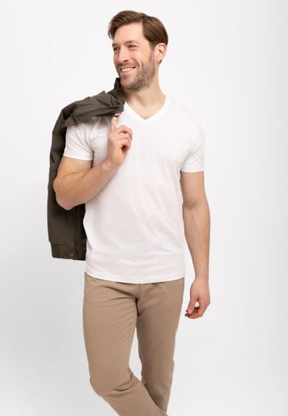 T-shirt z dekoltem w serek T-SLIT. Białe t-shirty Volcano, l, bez wzorów, z bawełny, bez kołnierzyka, bez ramiączek. Za 59.99 zł.