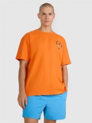 4F T-shirt oversize z nadrukiem męski - pomarańczowy XL. Brązowe t-shirty 4F, m, bez wzorów, z bawełny, bez kołnierzyka, bez ramiączek. W wyprzedaży za 49.99 zł.