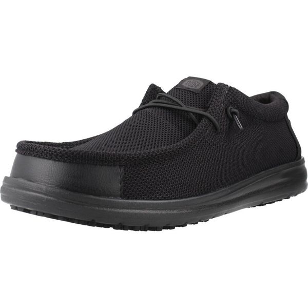 Buty HEY DUDE WALLY WORK CE Czarny. Czarne buty turystyczne Hey dude, bez wzorów, z tkaniny, bez zapięcia, trekkingowe. Za 293.99 zł.