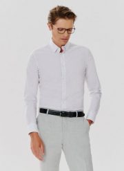 PAKO LORENTE – Biała koszula męska mikrowzór. Białe koszule Pako Lorente, l, bez wzorów, z bawełny, bez kołnierzyka, bez ramiączek. Za 99.99 zł.