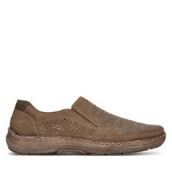 Półbuty Rieker. Brązowe eleganckie półbuty Rieker, bez wzorów, bez obcasa, bez zapięcia. Za 349.99 zł.