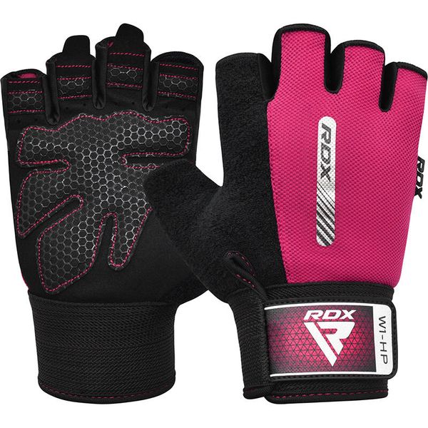 Rękawiczki fitness W1 - Z otwartymi palcami - Różowy – M. Czarne rękawiczki RDX SPORTS, bez wzorów, z bawełny. Za 62.99 zł.