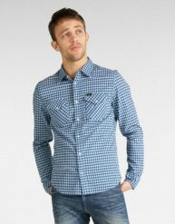 LEE CLEAN WESTERN SHIRT MĘSKA KOSZULA WASHED BLUE L644DJLR 112115494. Niebieskie koszule Lee, l, bez wzorów, bez kołnierzyka, bez ramiączek. Za 129.99 zł.